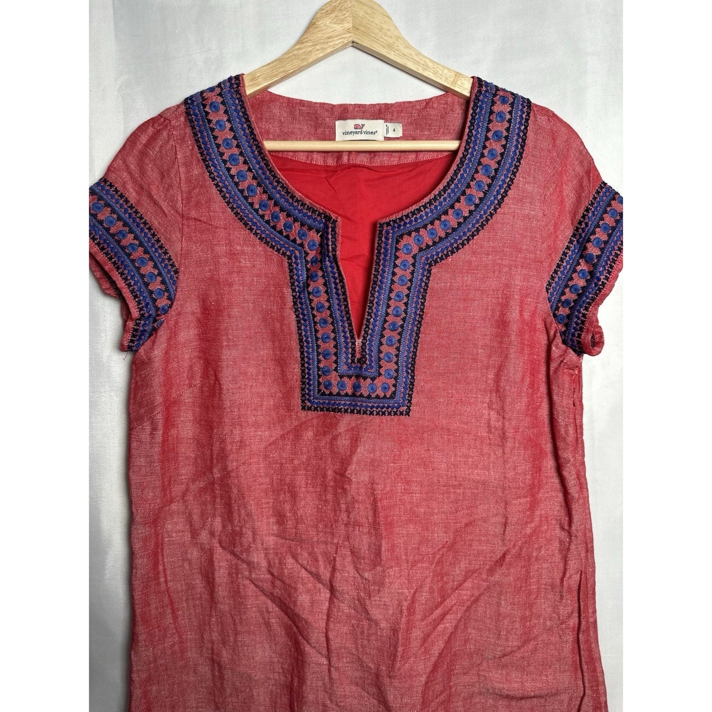 Vineyard Vines Linen Sheath Dress Womens Sz 4 Embroidered boho Hippy Bohemian