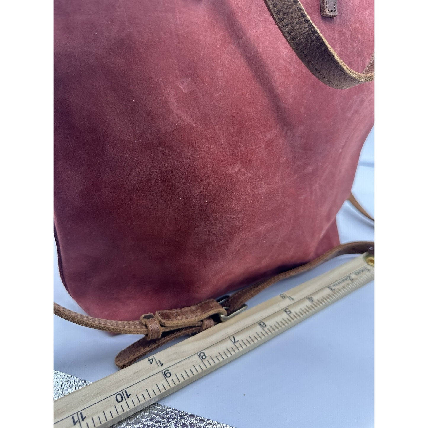 Able Red Soft Leather minimalist top zip tote crossbody purse bag Handbag