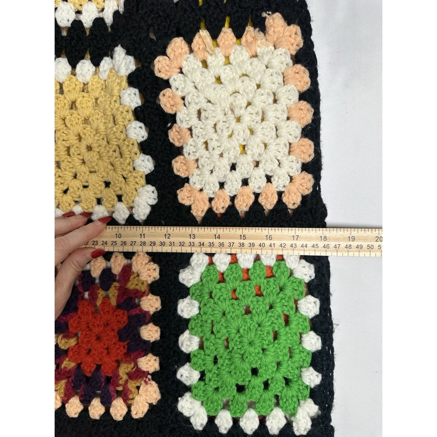 VTG Granny Square Afghan Throw Blanket Crochet Roseanne Grannycore Grandmacore