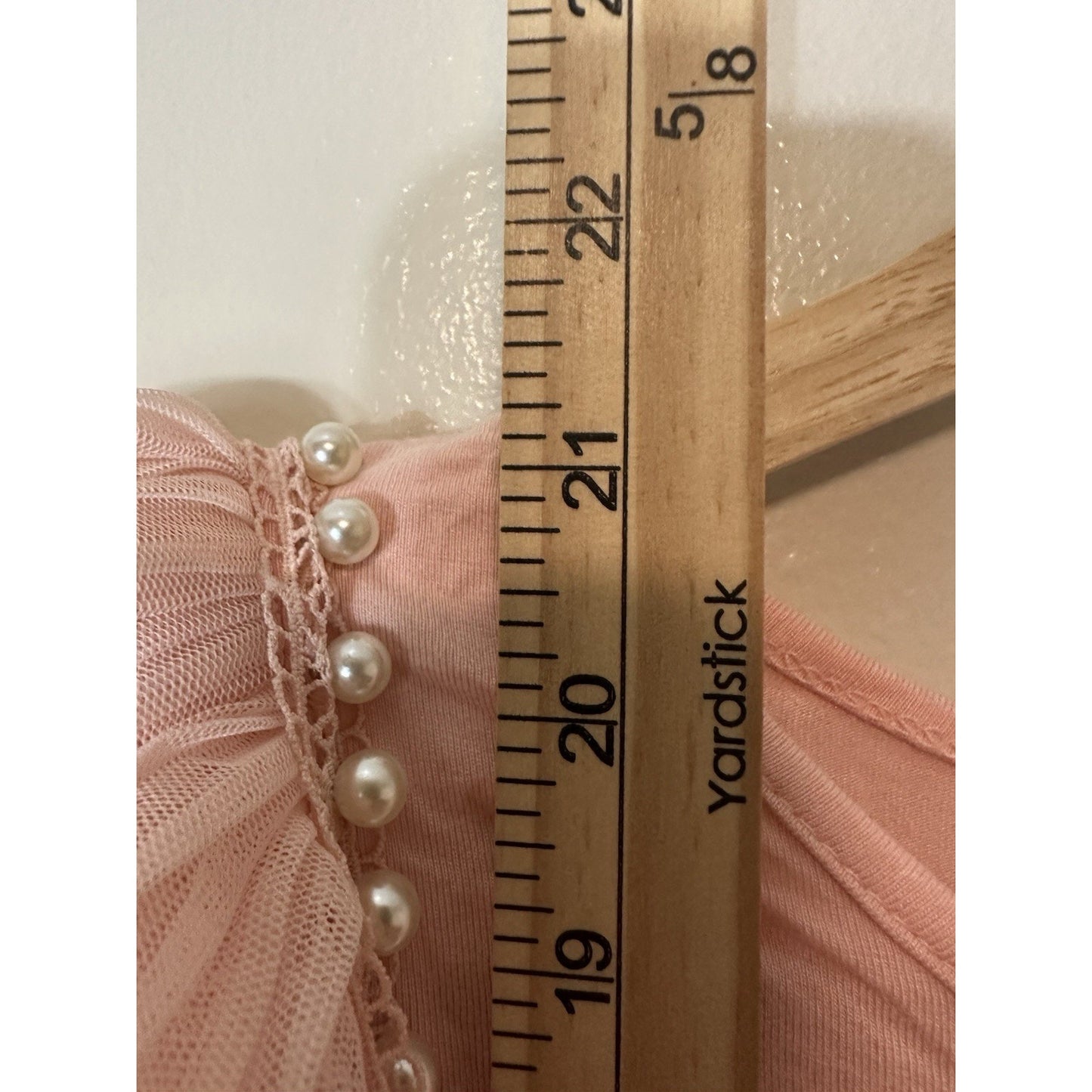 Marc New York Tulle Sleeved Womens Sz XS Faux Pearl Preppy Powder Pink Coquette