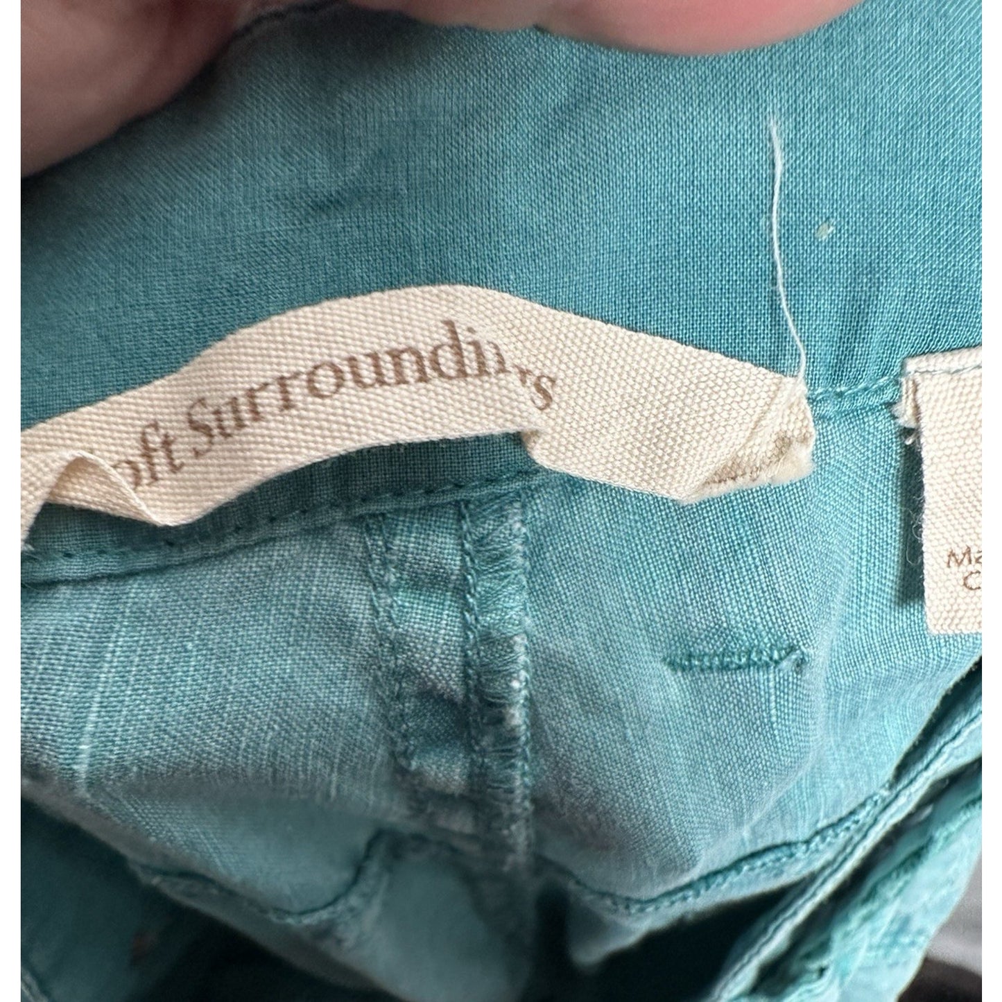 Soft Surroundings Linen Pants Womens Sz 8 Wide Leg Embroidered Belt Cropped