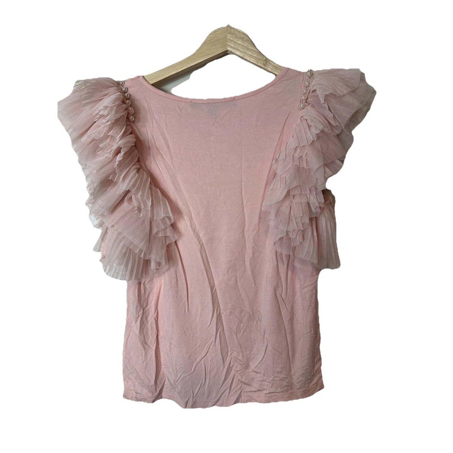 Marc New York Tulle Sleeved Womens Sz XS Faux Pearl Preppy Powder Pink Coquette
