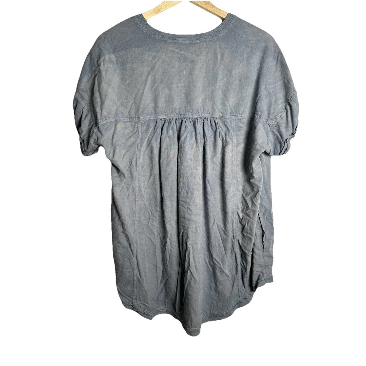Free People Chambray Top Womens Sz S Oversized Deep V Boho Peasant Romantic