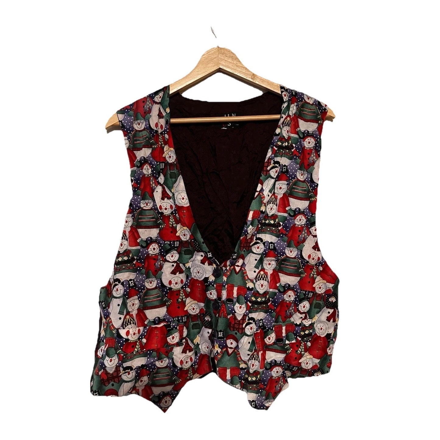 JLN USA Snowman Vest Womens Sz M 90s Teacher Christmas Holiday Winter Graphic