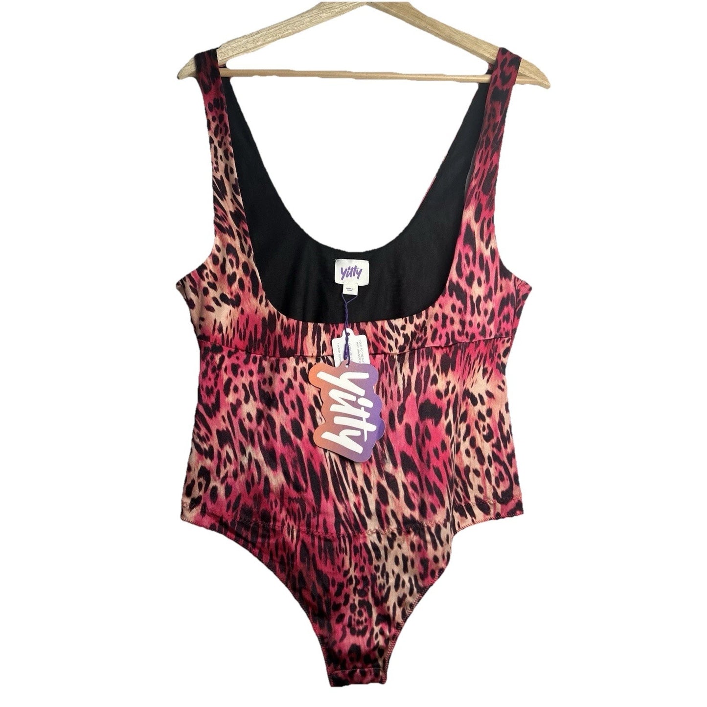 Yitty Kitty Headliner Shaping Open Bust Thong Bodysuit Cheetah Womens Sz 1x