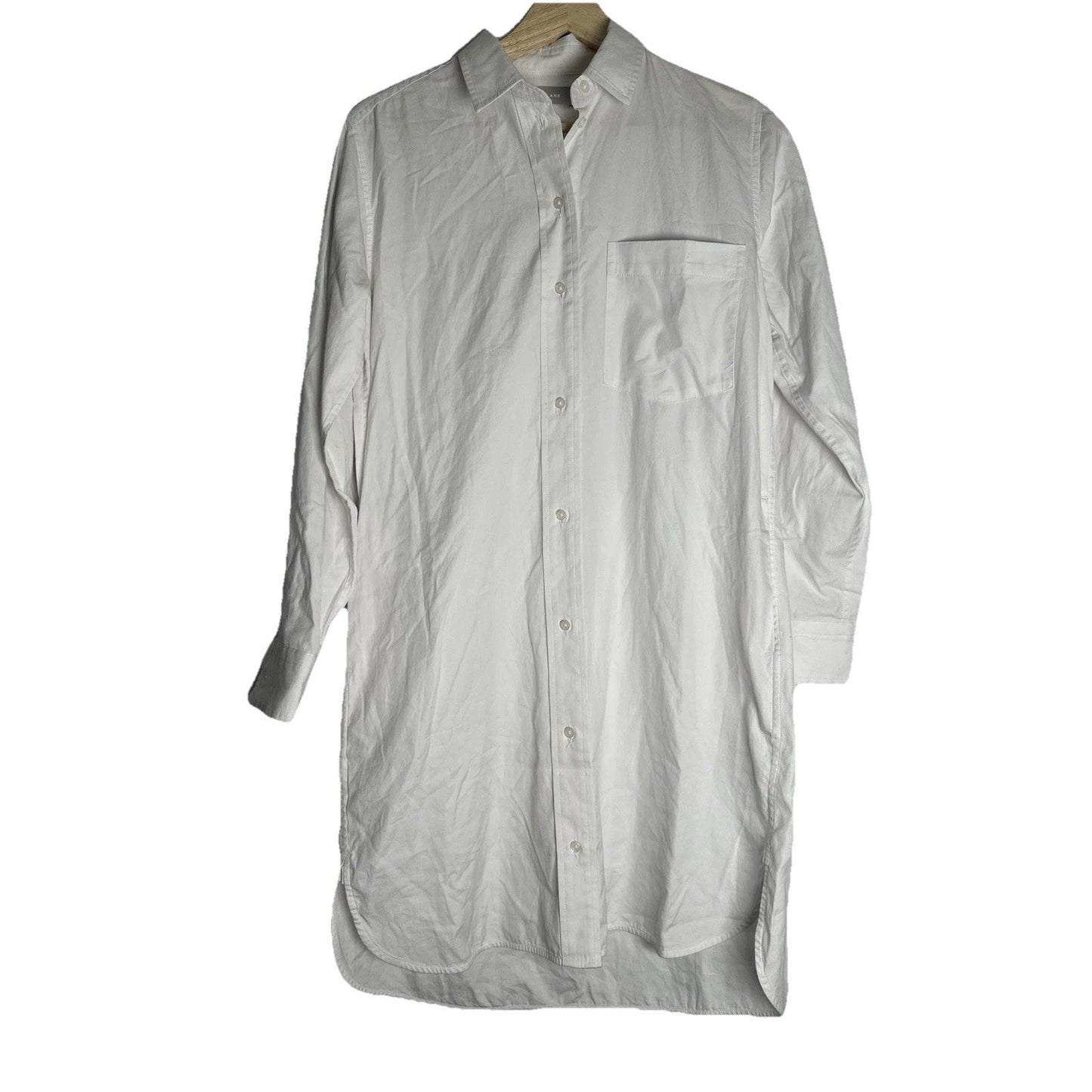 Everlane Button Down Dress White Womens Sz 00 Minimalist Basic Pockets Simple