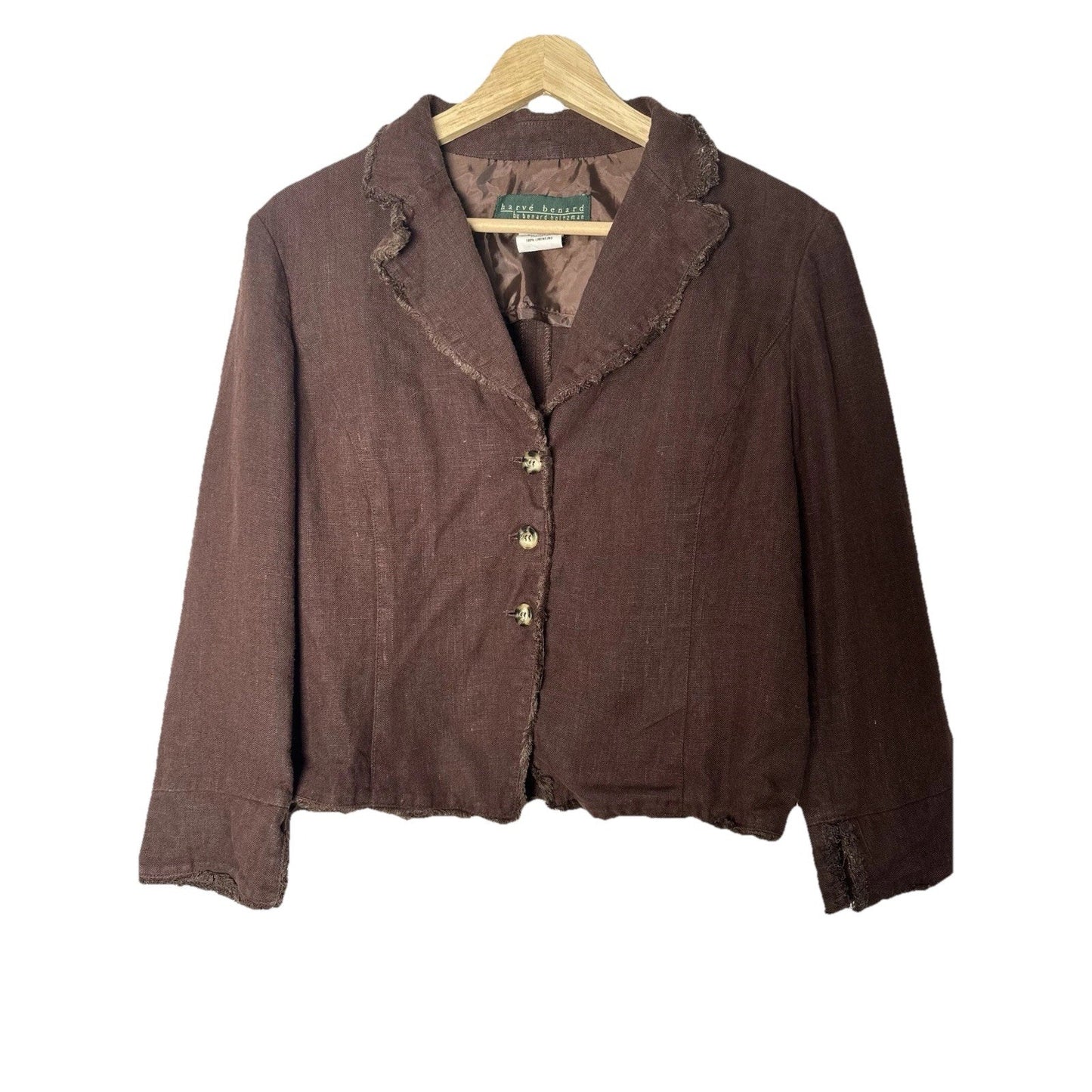 Vinage Harve Benard Linen Blazer Womens Sz 8 Chocolate Lightweight Bohemian Boho