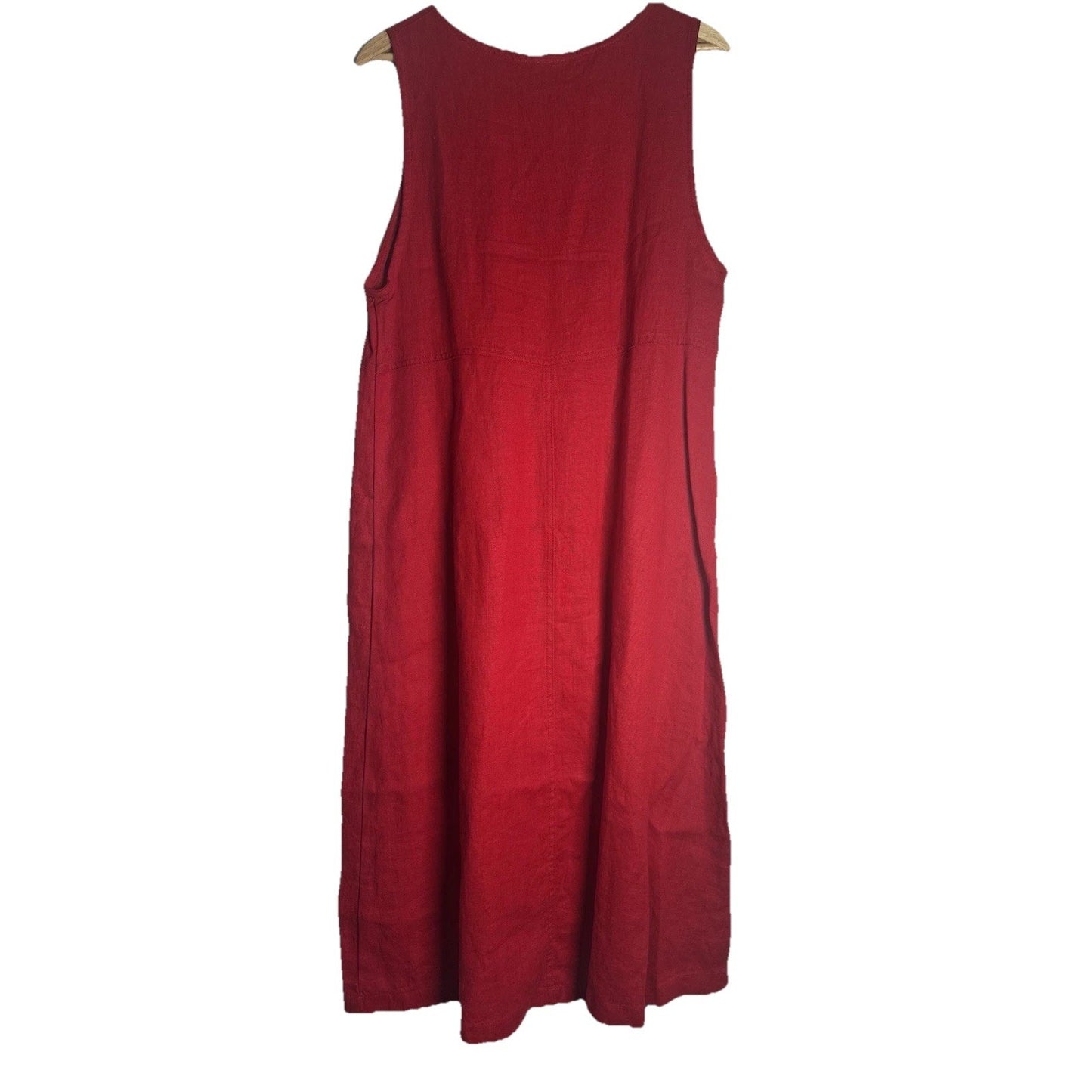 Match Linen Women's Sz M Petite Lightweight Lagenlook Boxy Pockets Red midi