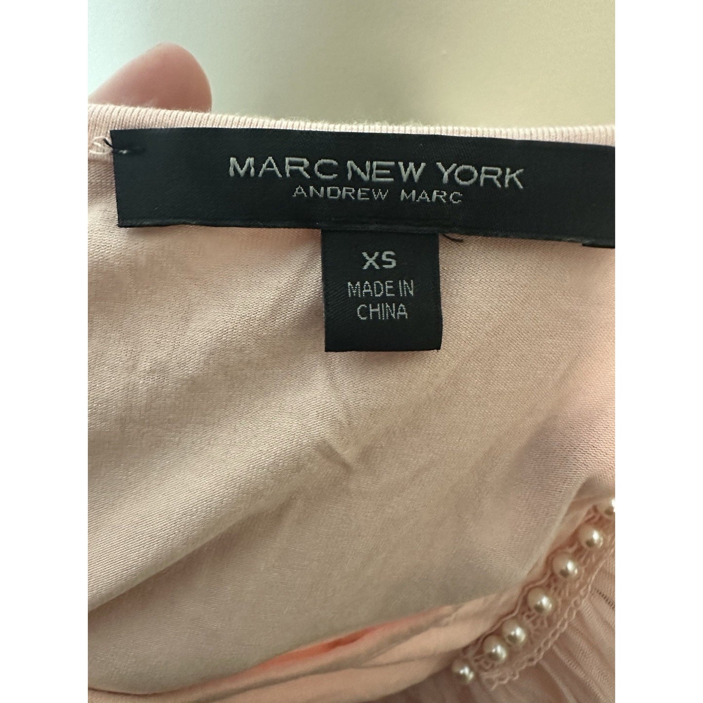 Marc New York Tulle Sleeved Womens Sz XS Faux Pearl Preppy Powder Pink Coquette