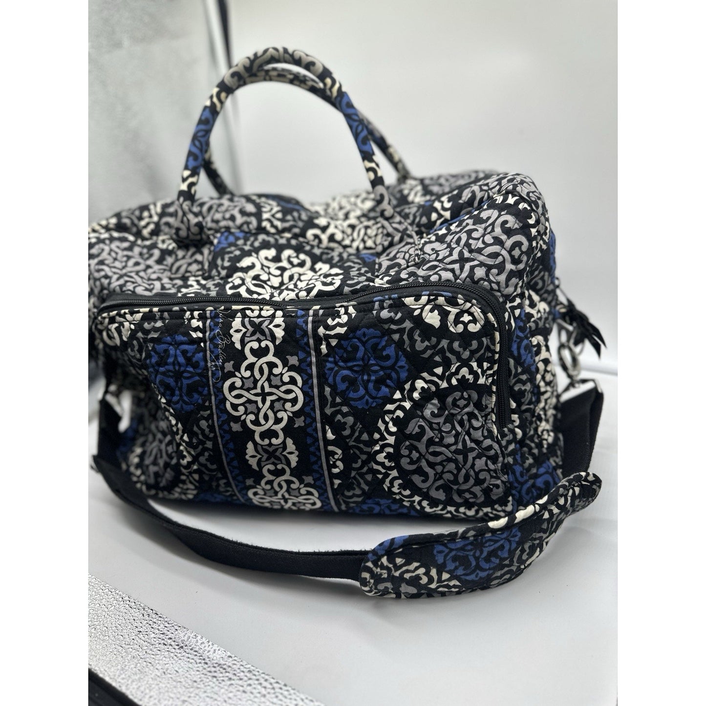 Vera Bradley Canterberry Cobalt Blue and Black Weekender Travel Large Bag