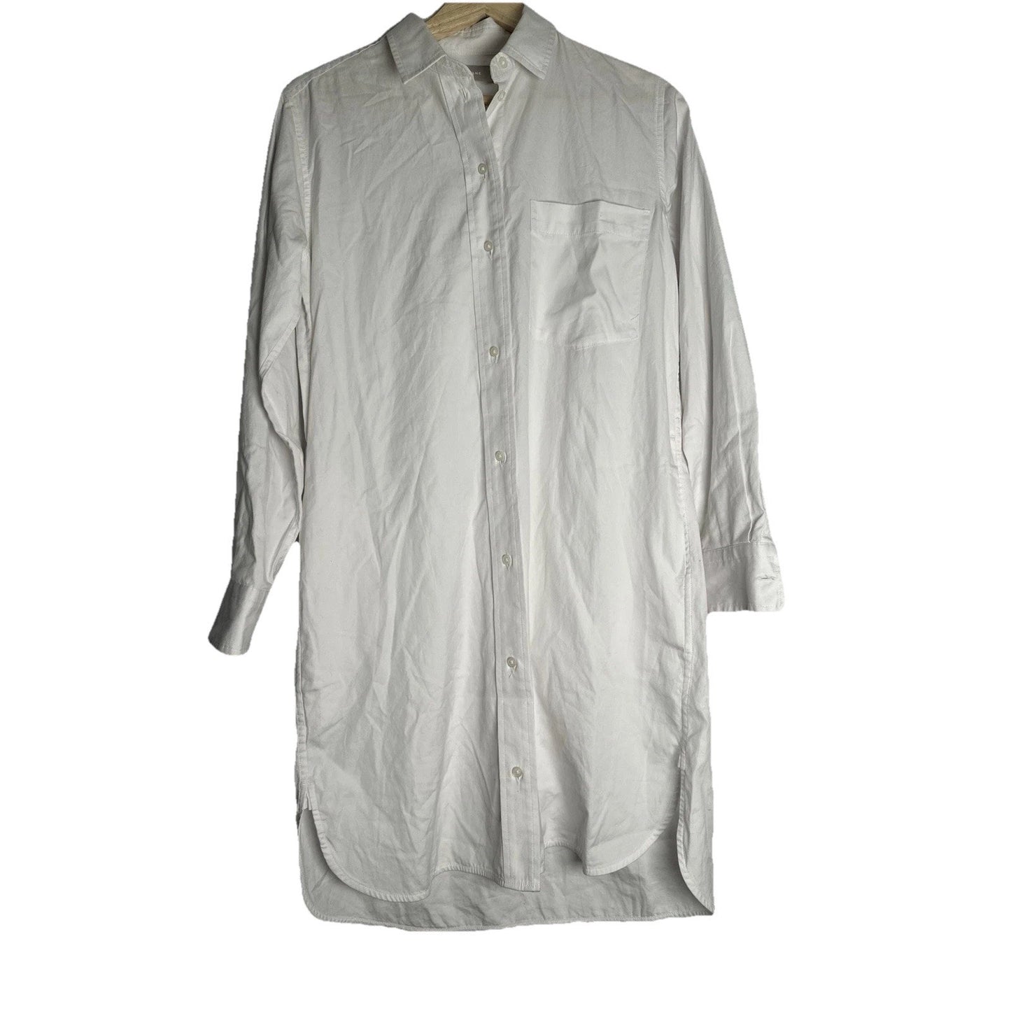 Everlane Button Down Dress White Womens Sz 00 Minimalist Basic Pockets Simple