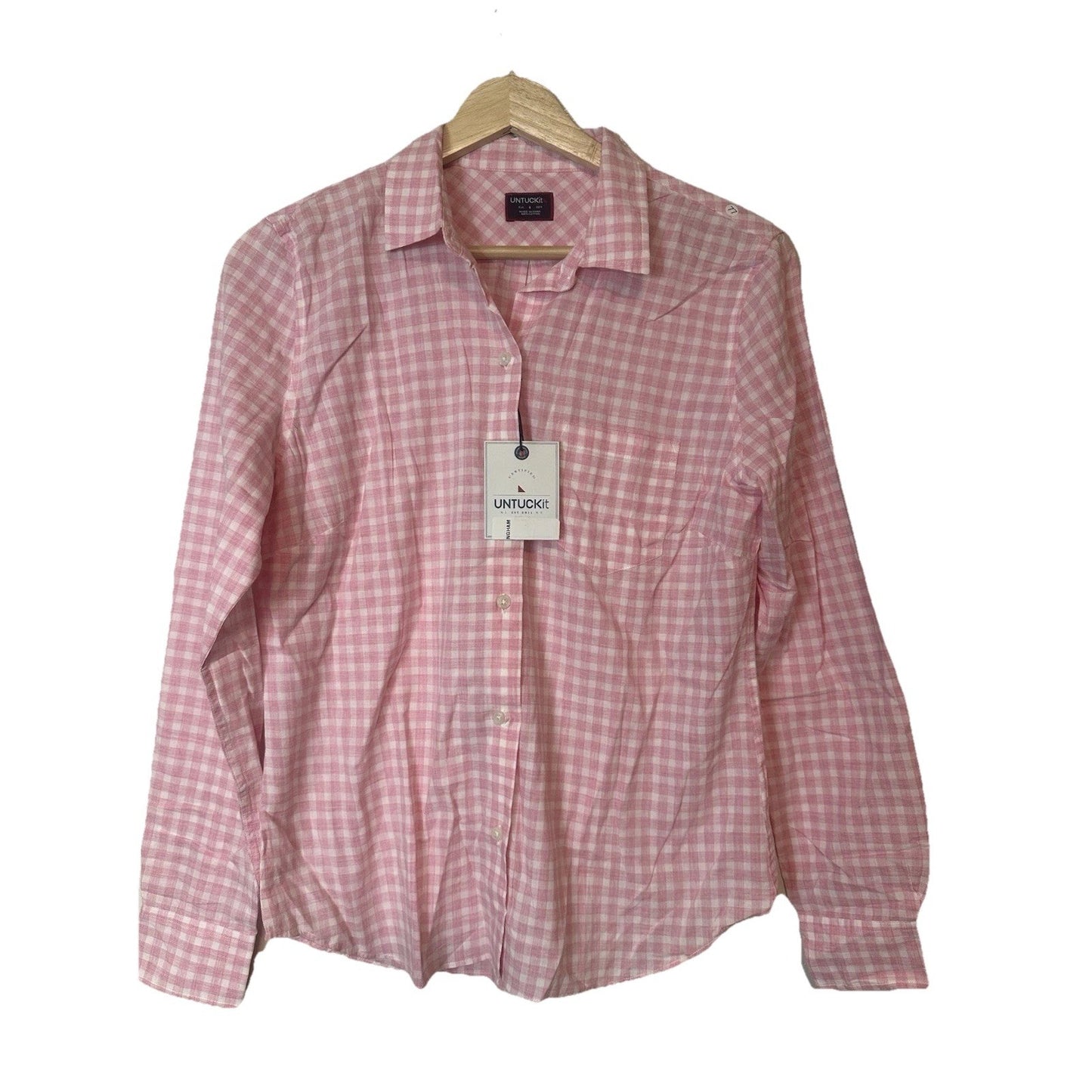 NWT UNTUCKit Calina Gingham Print Long Sleeve Button Down Shirt Size 4