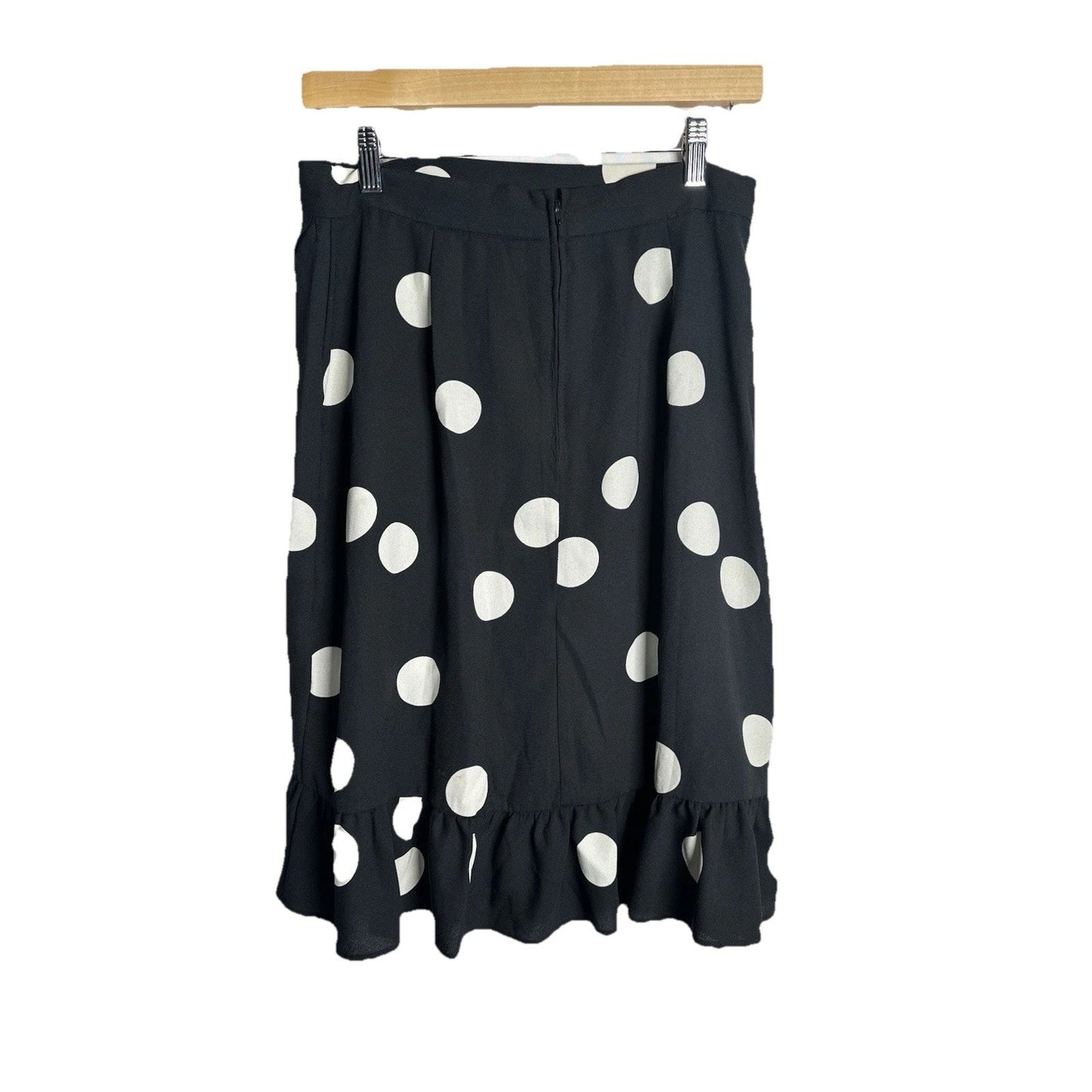 Modcloth It's A Wrap Ruffled A-Line Mini Skirt Women M Black White Polka Dots