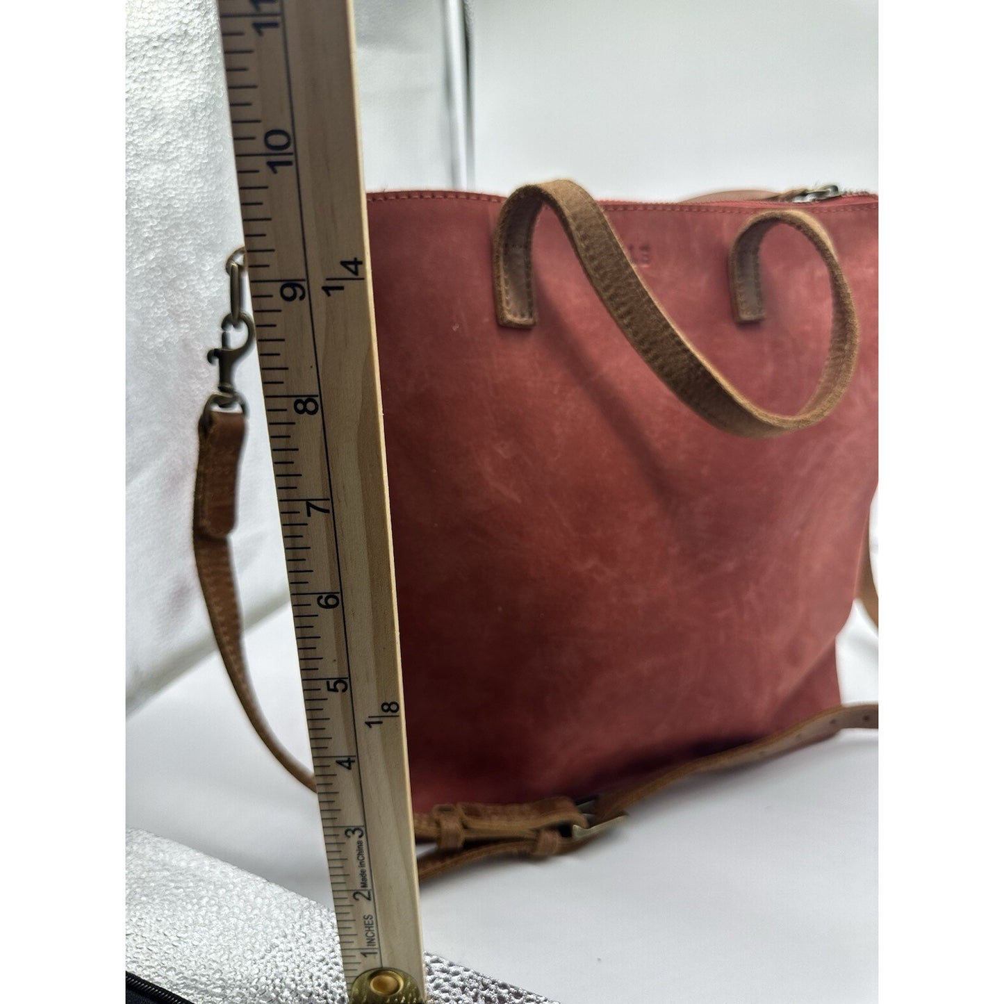 Able Red Soft Leather minimalist top zip tote crossbody purse bag Handbag