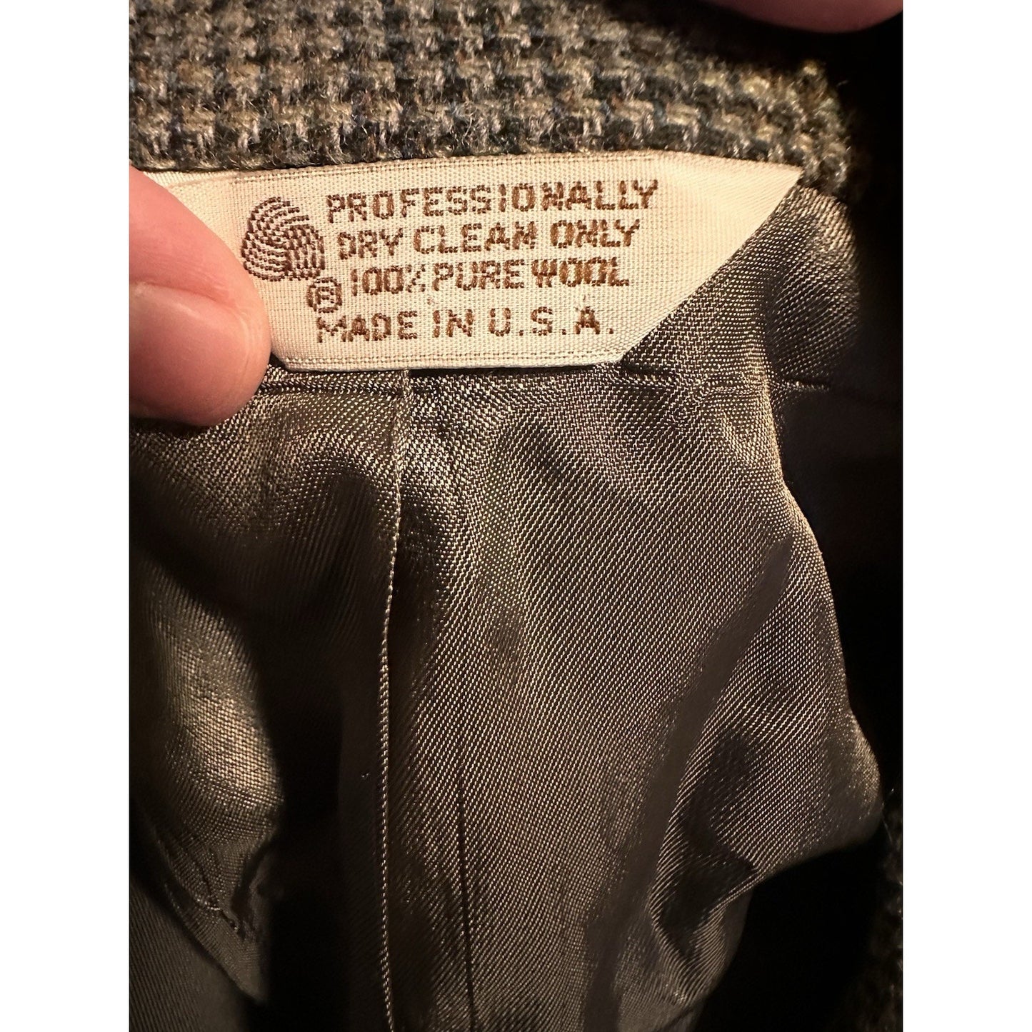 Vintage Hunt Club Sport Coat Mens 46R 100% Wool Houndstooth Tweed Blazer Patches