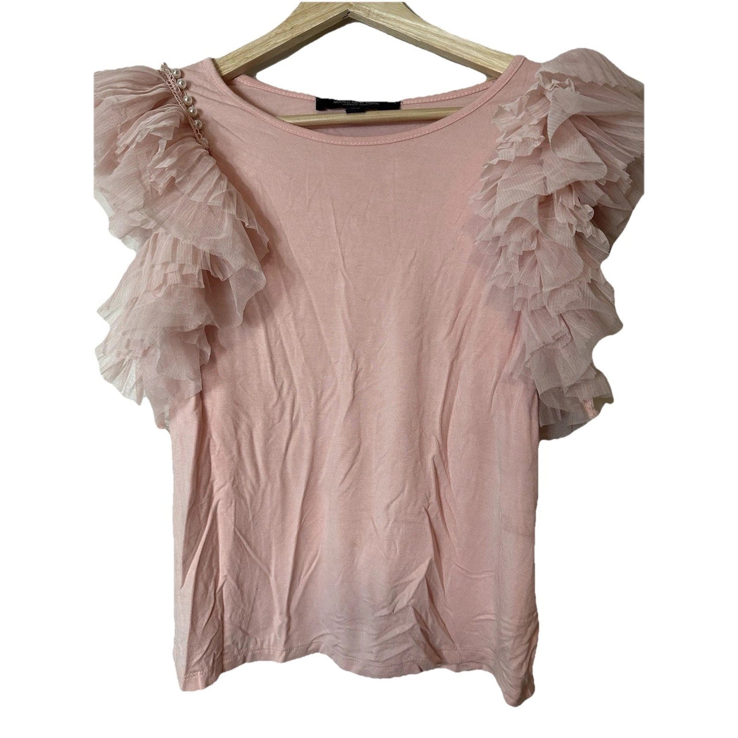 Marc New York Tulle Sleeved Womens Sz XS Faux Pearl Preppy Powder Pink Coquette
