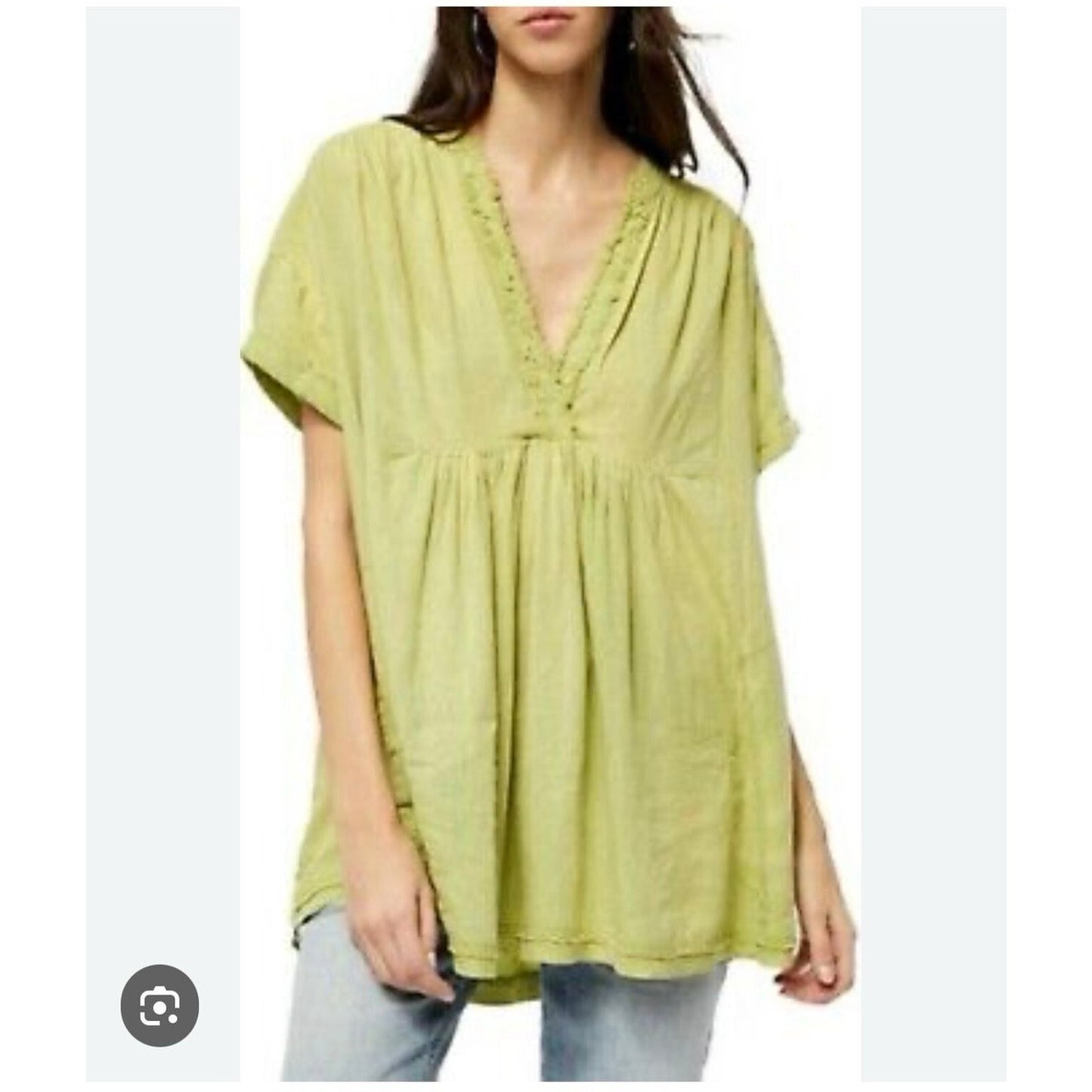 Free People Sugar Rush Babydoll Top Womens M V-Neck Oversized Flowy Hippie Boho