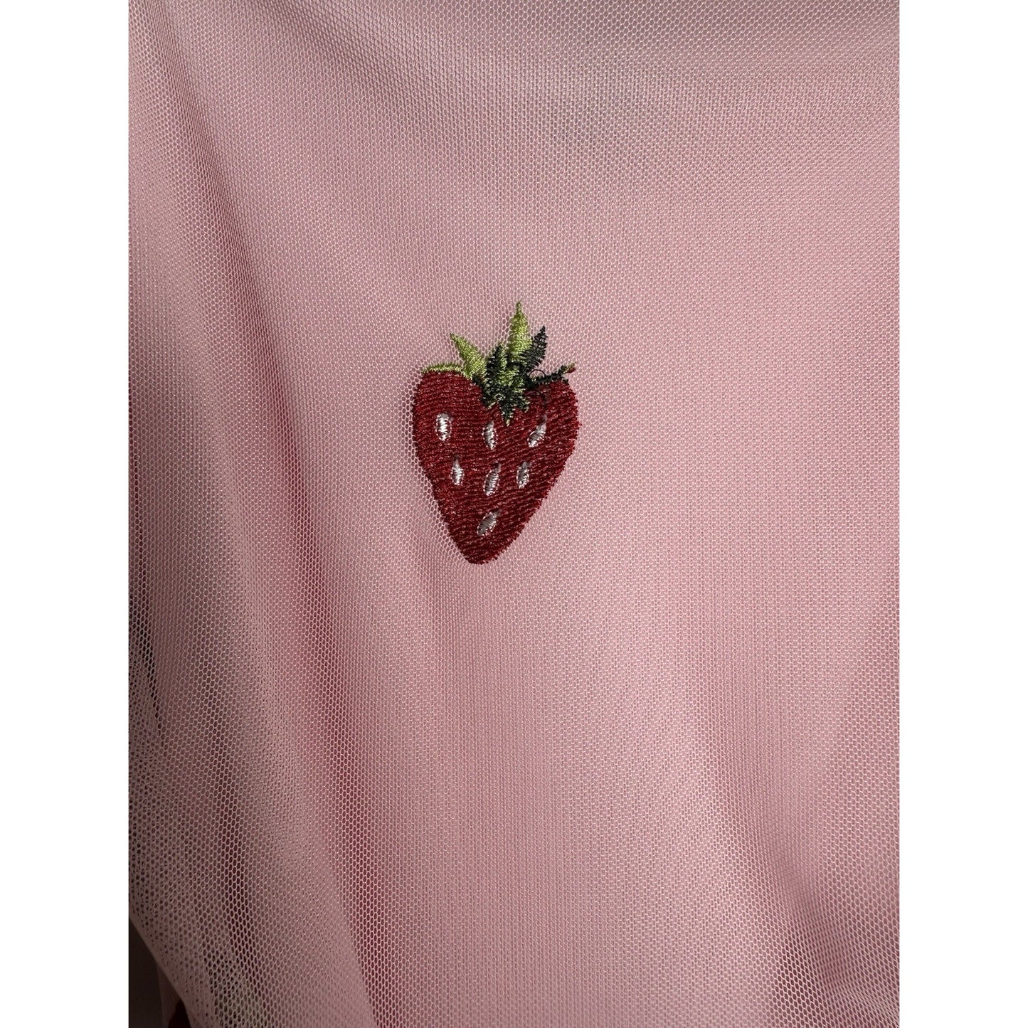 Rue 21 Dress Women S Embroider Strawberry Slinky Mesh Y2K Fairycore Powder Pink