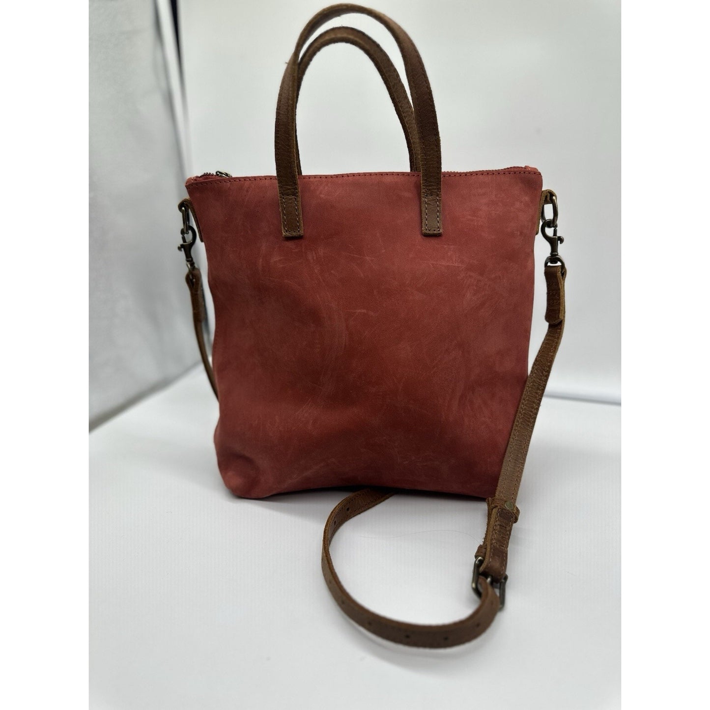 Able Red Soft Leather minimalist top zip tote crossbody purse bag Handbag