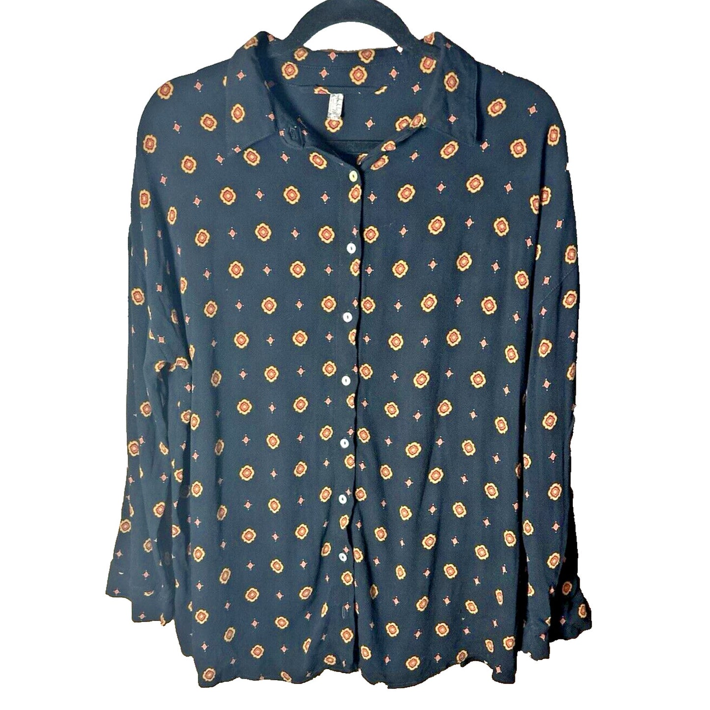 Free People Geometric Button Up Top Womens Sz S Oversized Soft Casual Bohemin