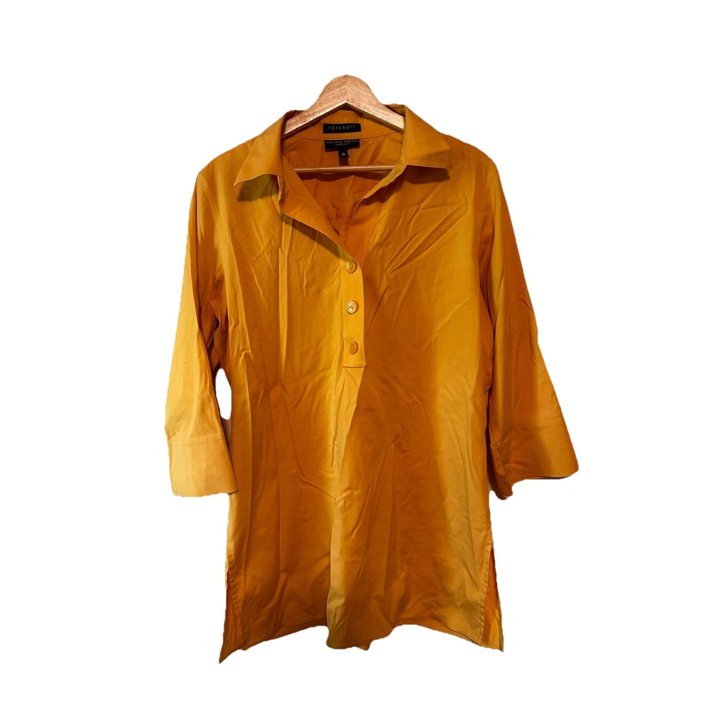 Foxcroft Non-Iron Stretch Shaped Fit Top Womens Sz 12 Mustard Yellow Officecore