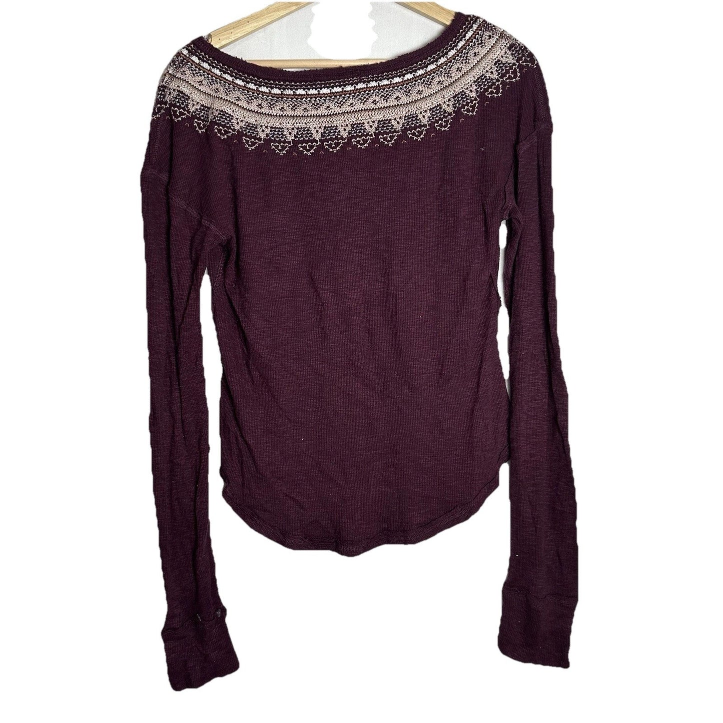We The Free People Thermal Fair Isle Henley Shirt Size M Purple Brown Boho Ski