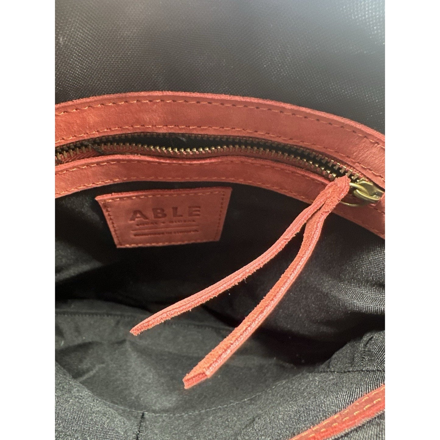 Able Red Soft Leather minimalist top zip tote crossbody purse bag Handbag