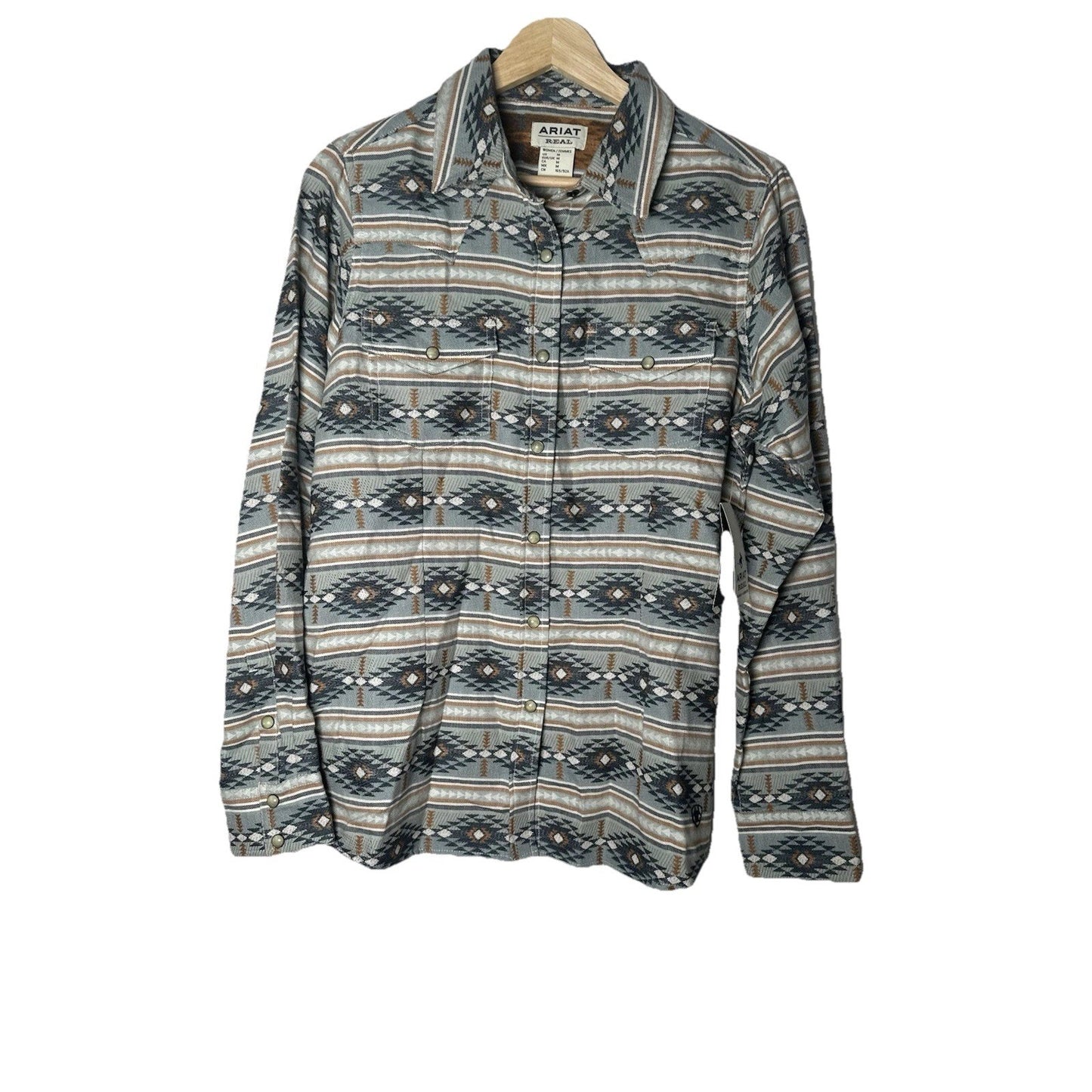 ARIAT REAL Women's Snap Button Front Shirt L/Sleeve Creekside Jacquard Sz M NWT