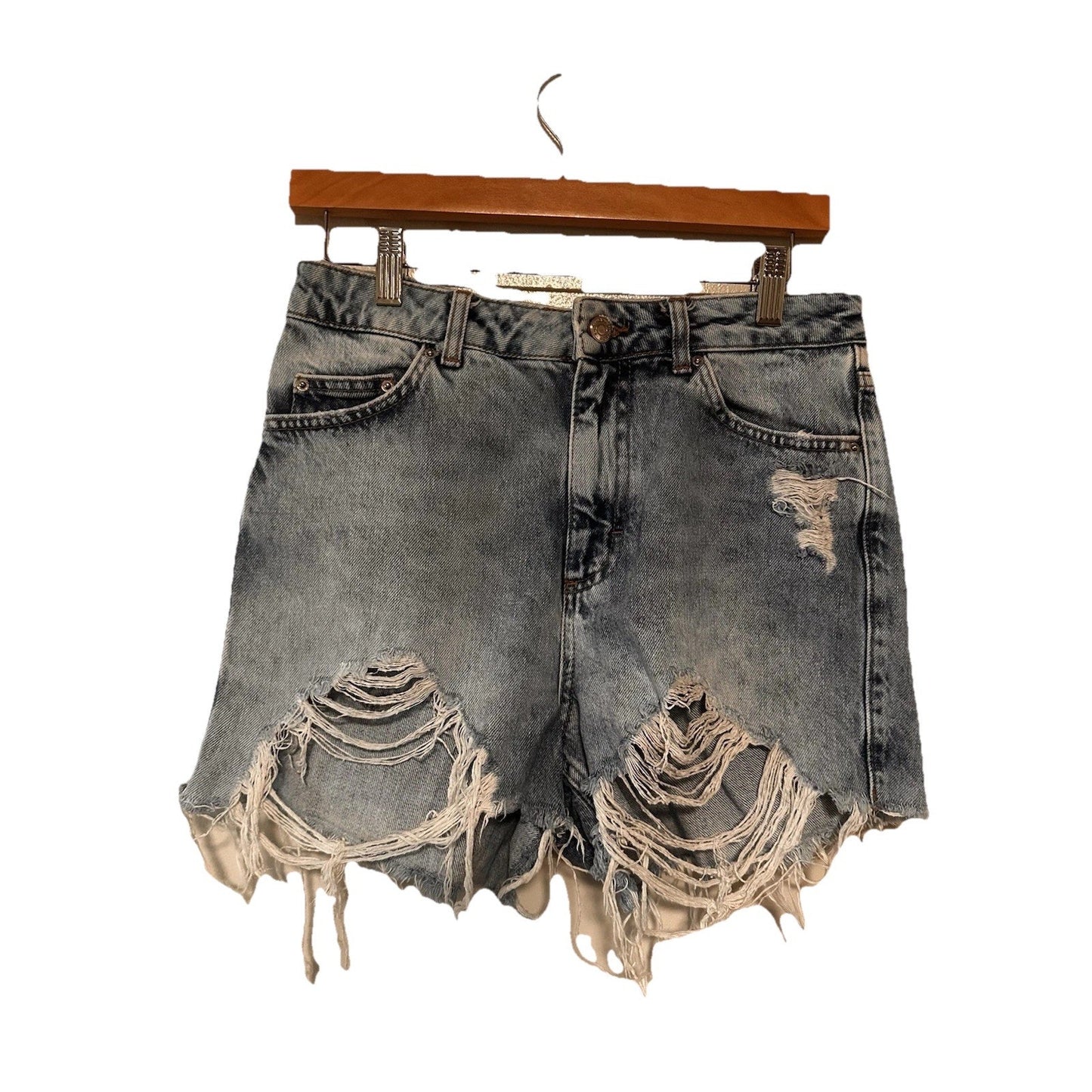 TopShop Mom Denim Shorts Womens Sz 6 Cut off Distressed Raw Hem High Rise Boho