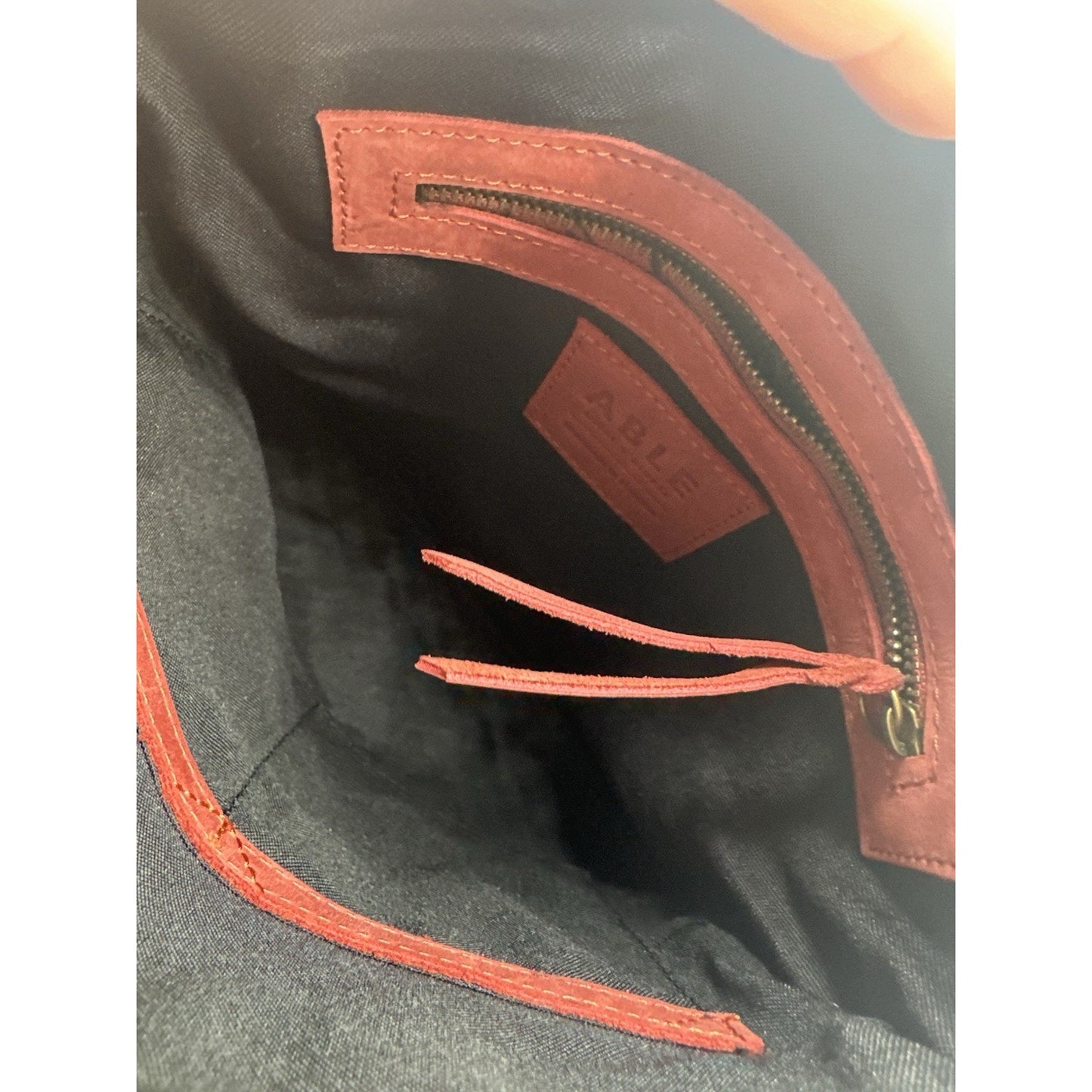 Able Red Soft Leather minimalist top zip tote crossbody purse bag Handbag