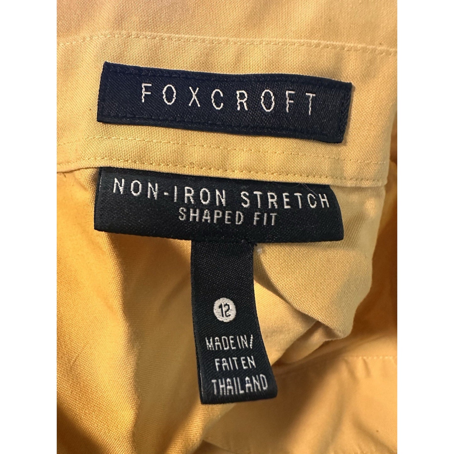 Foxcroft Non-Iron Stretch Shaped Fit Top Womens Sz 12 Mustard Yellow Officecore