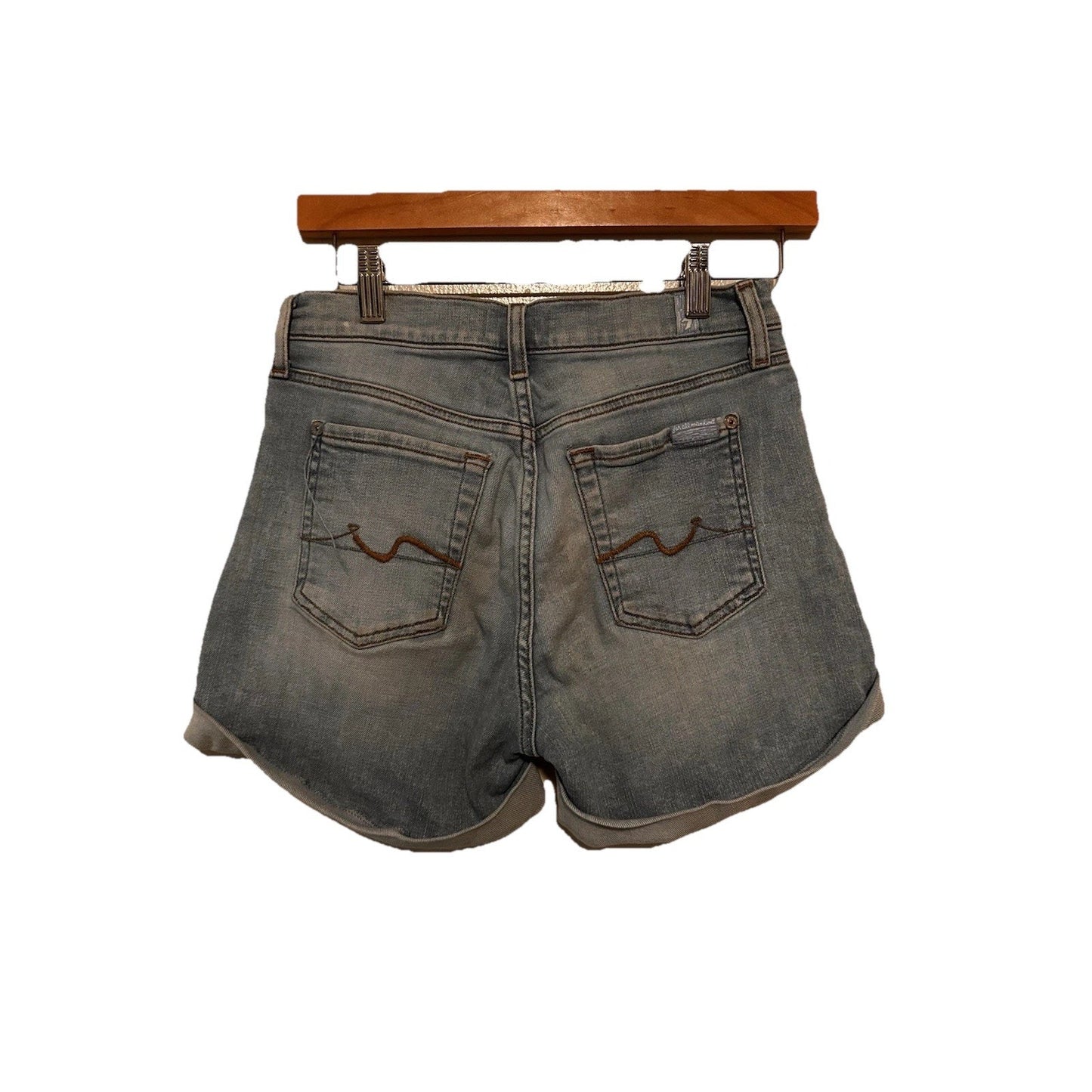 7 For All Mankind Rolled Hem Shorts Womens Sz 24 Light Wash Beachy High Rise