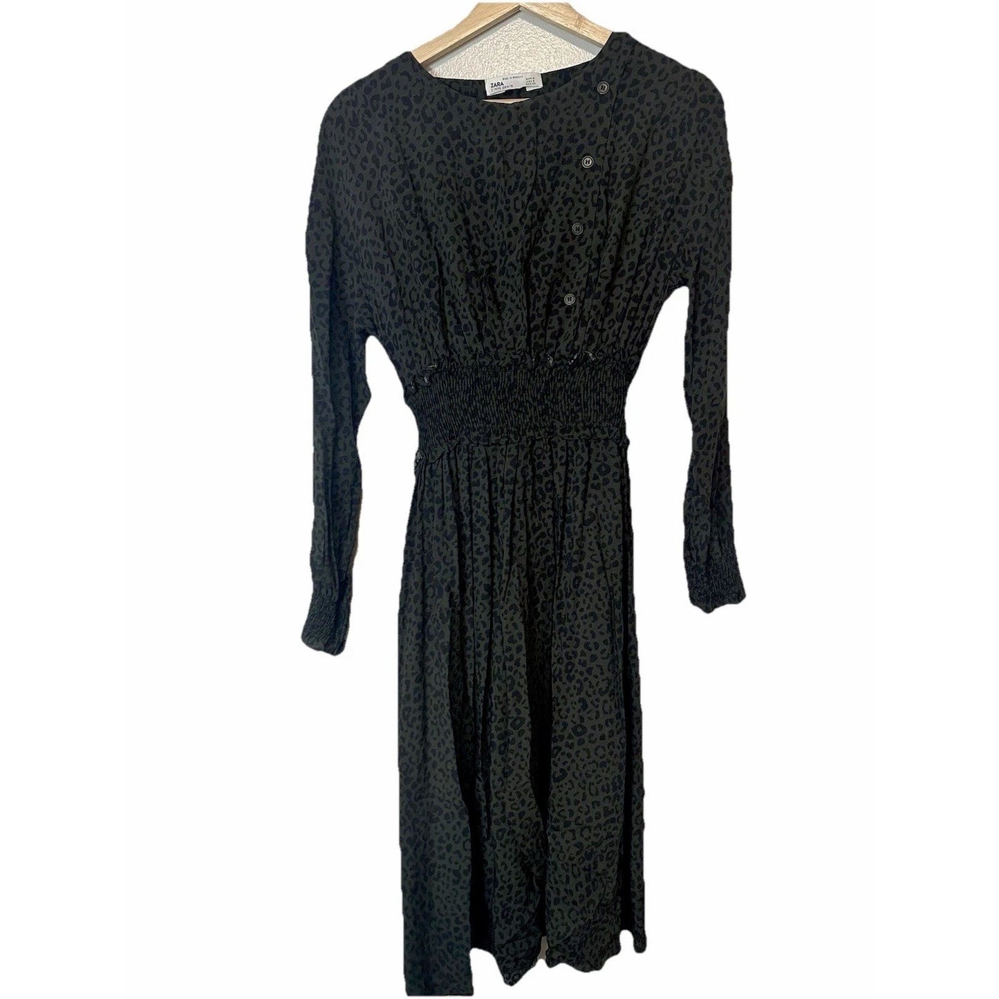 Zara Denim Empire Waist Dress Womens S Animal Print Careerwear Leopard Cheetah