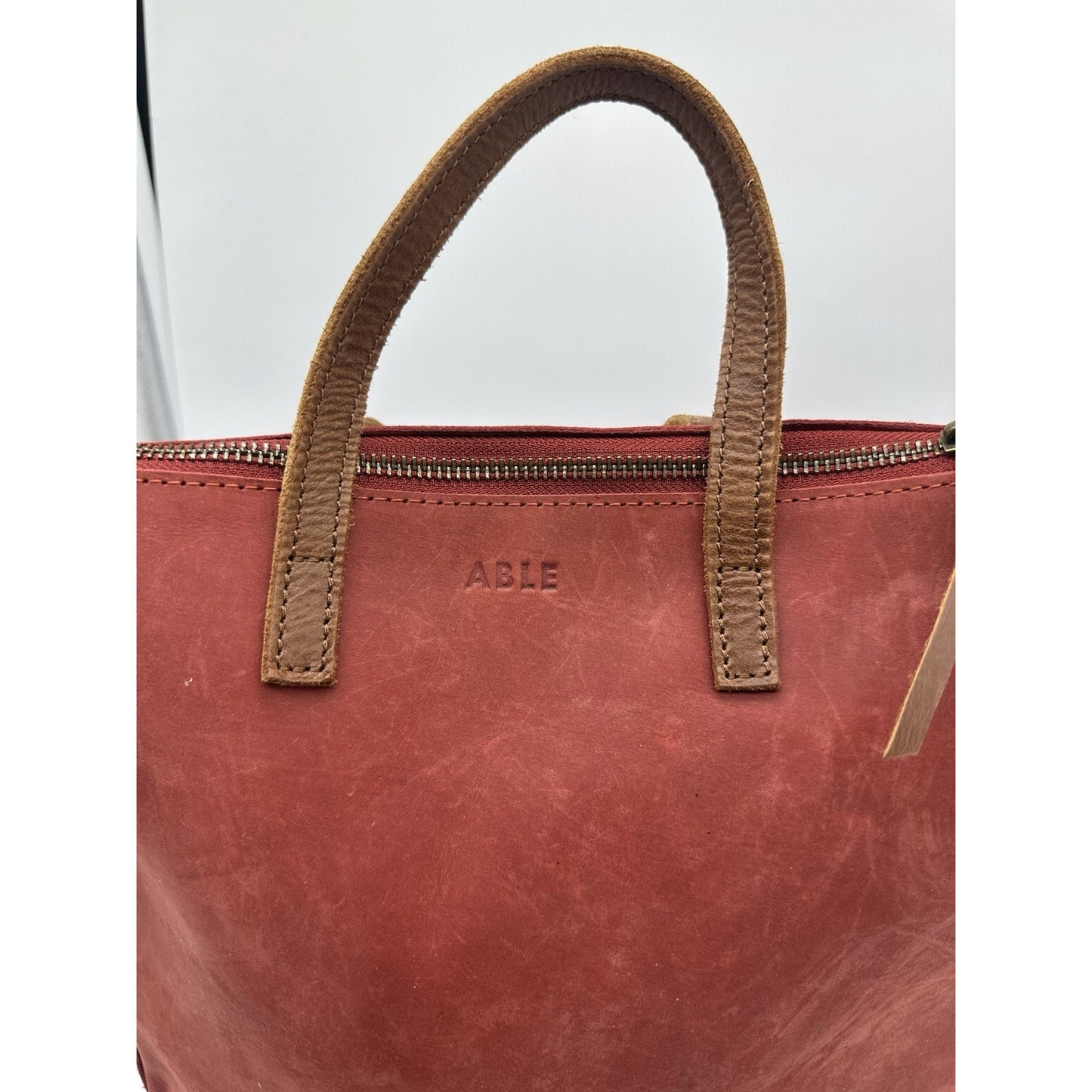 Able Red Soft Leather minimalist top zip tote crossbody purse bag Handbag