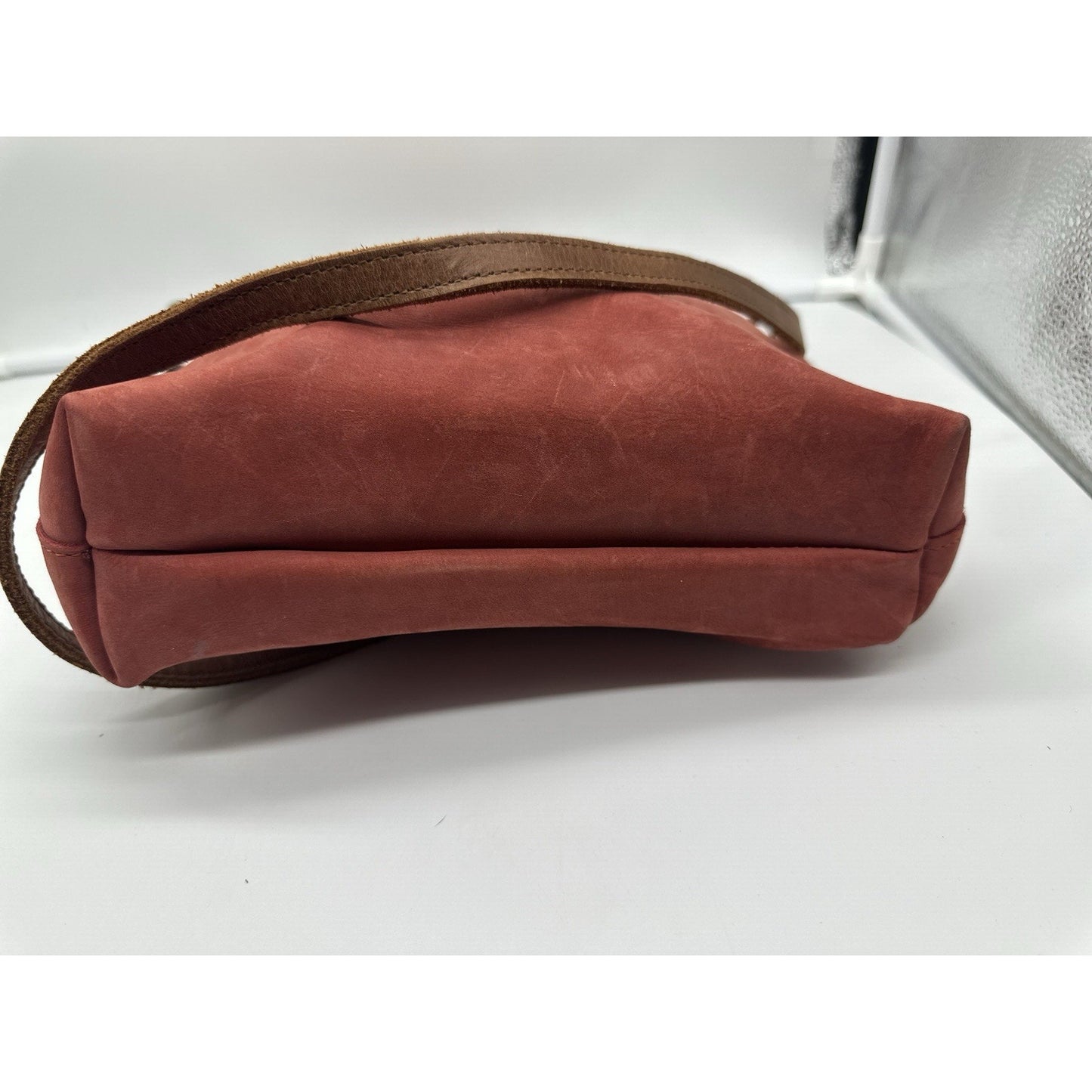 Able Red Soft Leather minimalist top zip tote crossbody purse bag Handbag