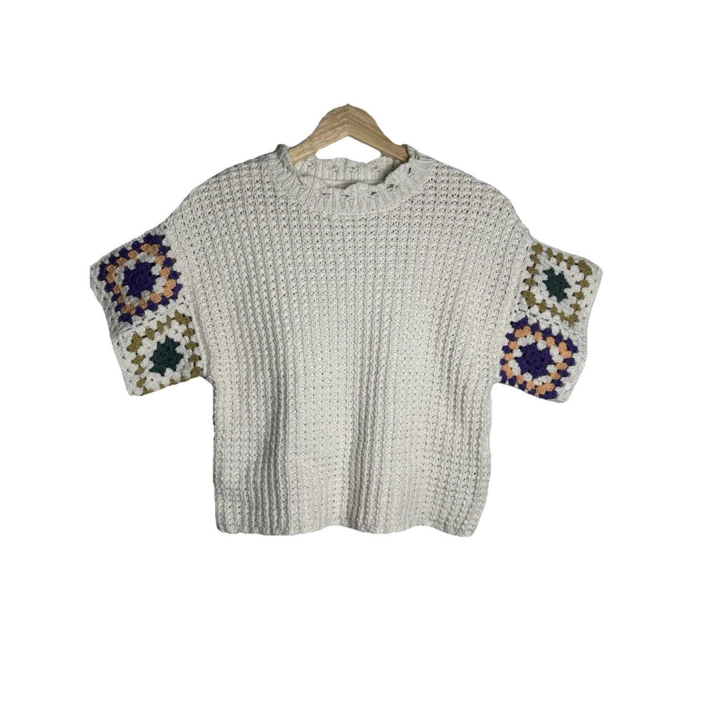Universal Thread Granny Square Top Womens Sz M Crochet Grannycore Patchwork