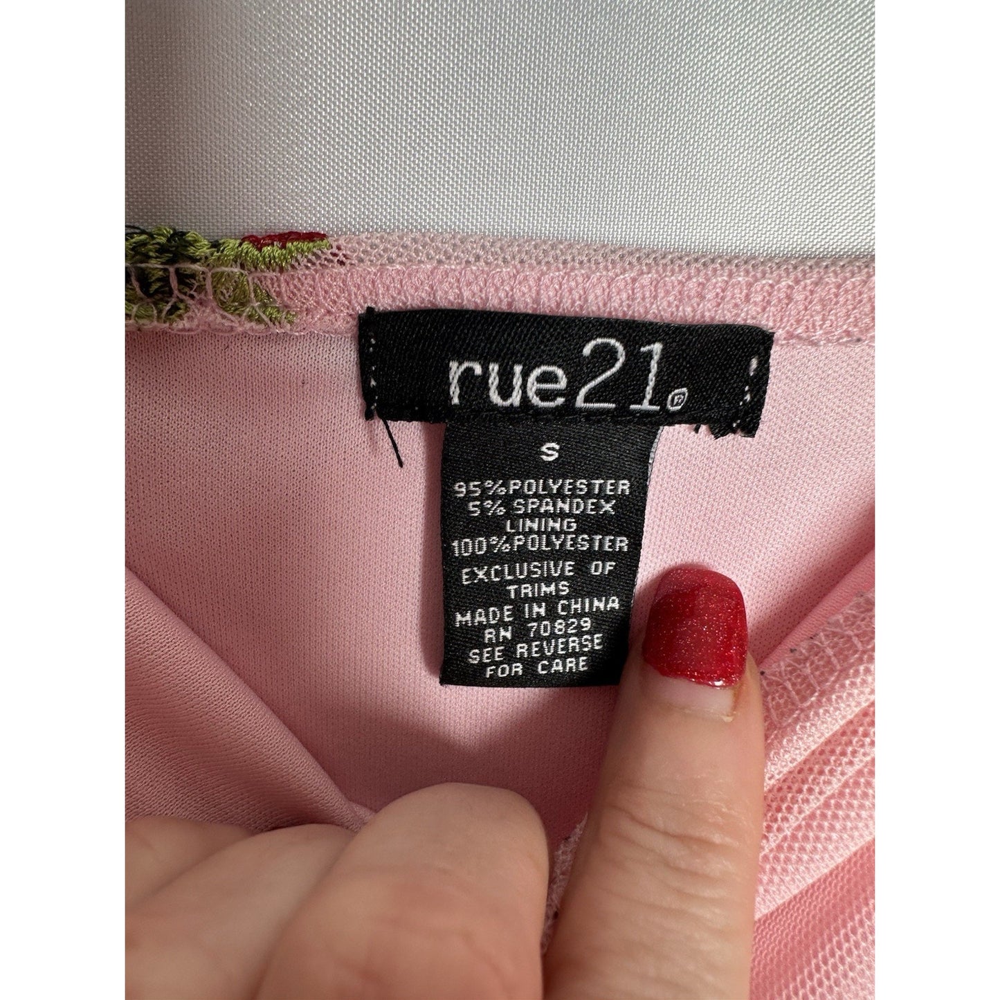 Rue 21 Dress Women S Embroider Strawberry Slinky Mesh Y2K Fairycore Powder Pink