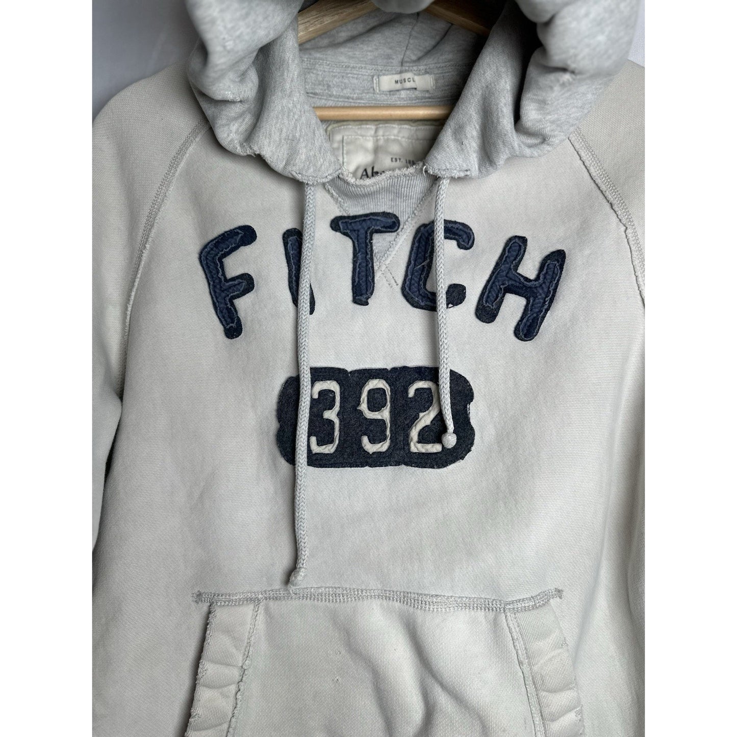 Abercrombie & Fitch Distressed Hoodie Mens Sz S Spellout Y2K Embroidered Logo