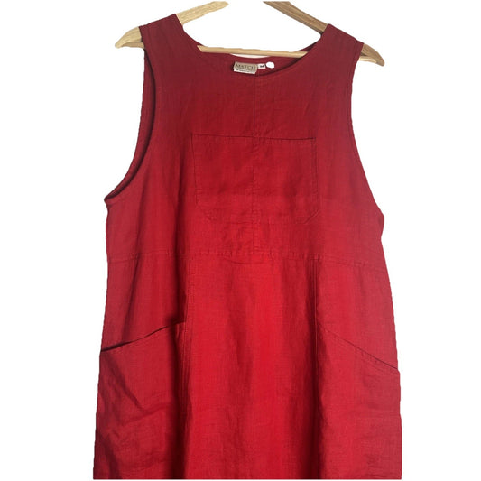 Match Linen Women's Sz M Petite Lightweight Lagenlook Boxy Pockets Red midi