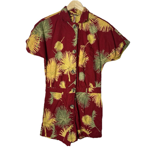 Free People 100% Cotton Romper Womens Sz XS Oversized Pockets Tropical Vacay