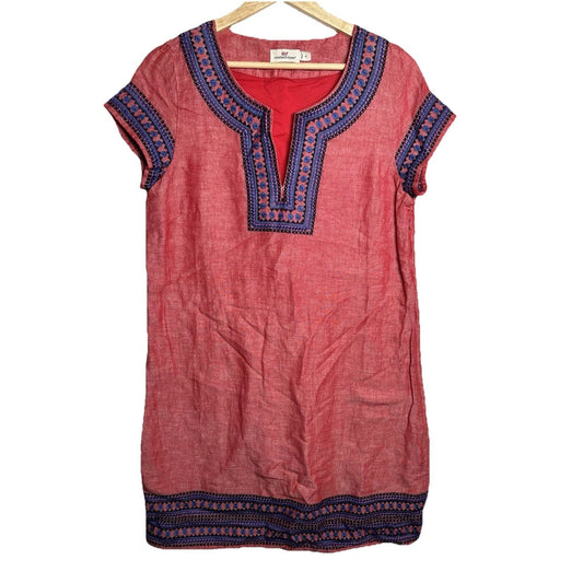 Vineyard Vines Linen Sheath Dress Womens Sz 4 Embroidered boho Hippy Bohemian