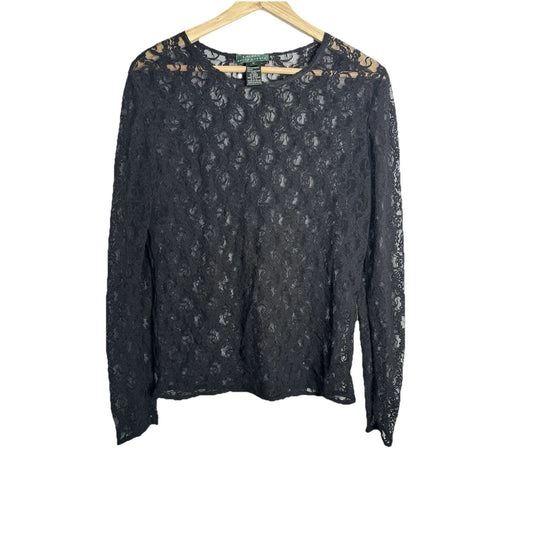 Lauren Ralph lauren Black Sheer Lace Western Cowgirlcore Dark Cottagecore