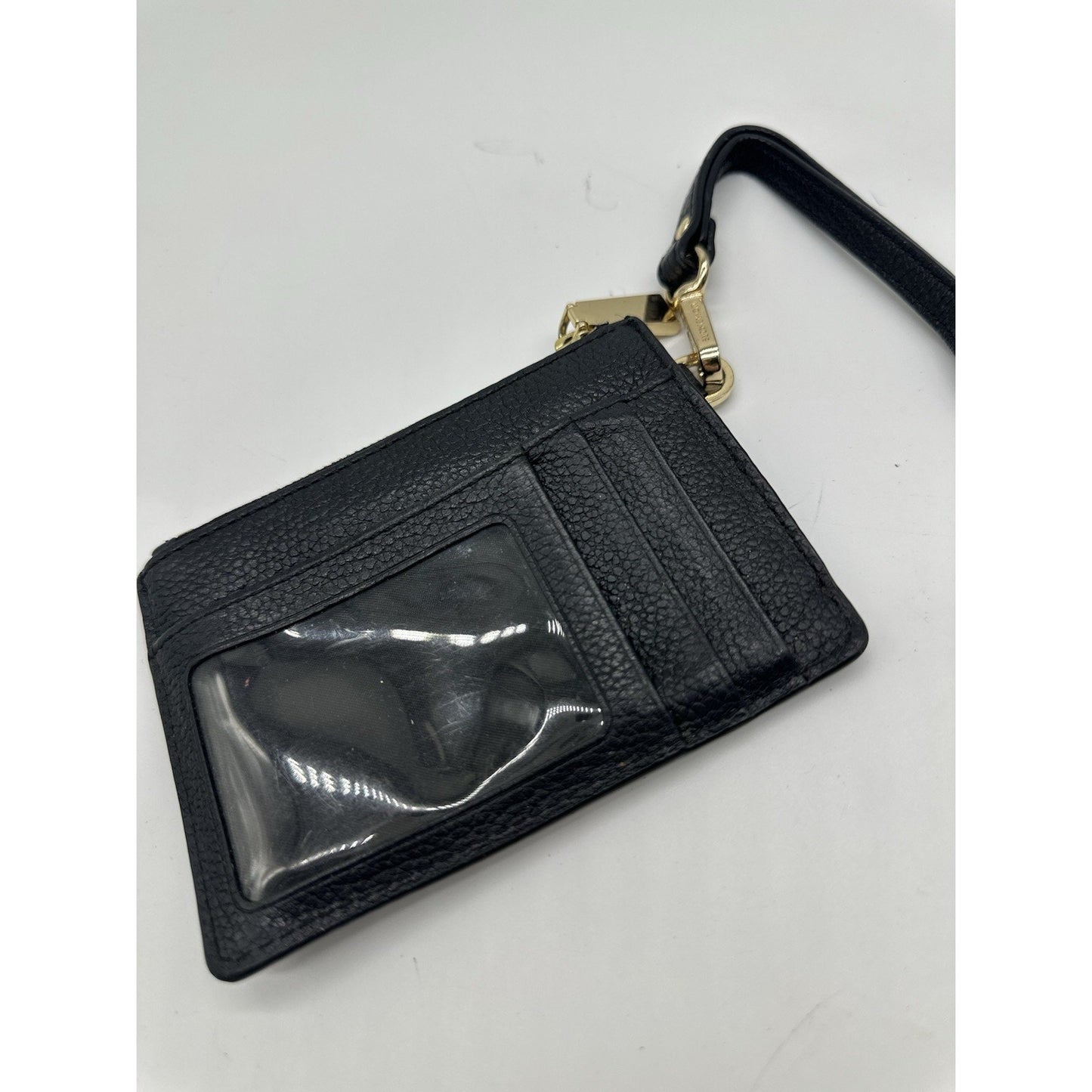 Michael Kors MK Pebbled Leather Keychain ID Wristlet Wallet Black Businesscore