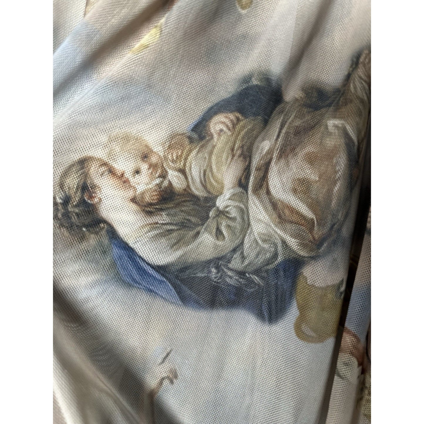 Fashion Nova Mesh All Over Graphic Top Womens Sz M Artsy Art To Wear Cropped