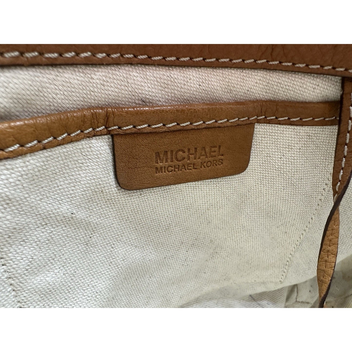 Vintage Michael Kors Tan Leather Brass Handbag Rare Find Large Tote Y2K 90s