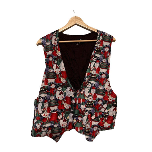 JLN USA Snowman Vest Womens Sz M 90s Teacher Christmas Holiday Winter Graphic