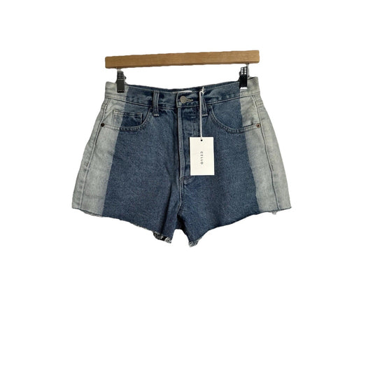 Cello Two Tone Demin Shorts Womens Sz S High Waisted Raw Hem Staple Beachy