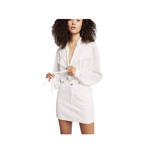 We The Free People She’s All That Mini Skirt Cream White Denim Jean Women's 25
