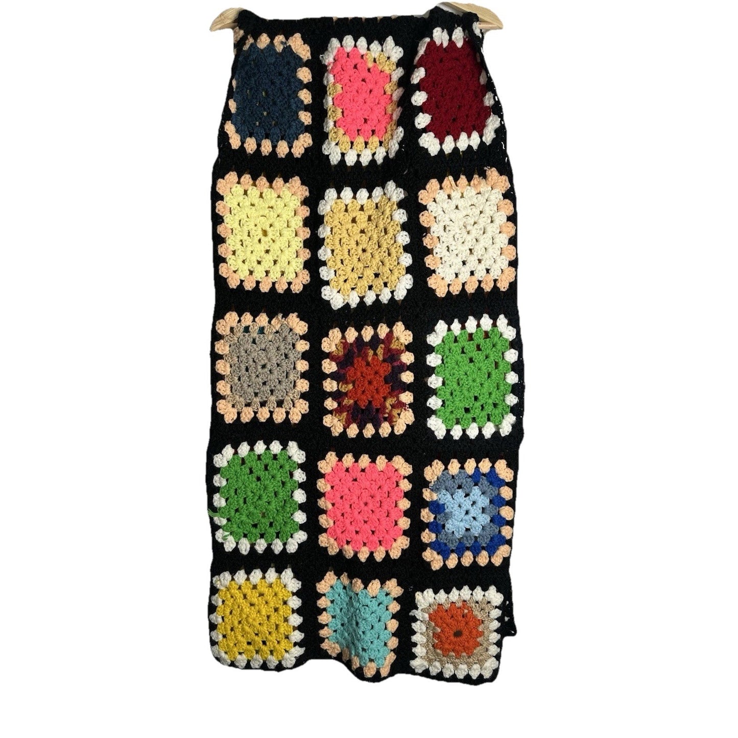 VTG Granny Square Afghan Throw Blanket Crochet Roseanne Grannycore Grandmacore