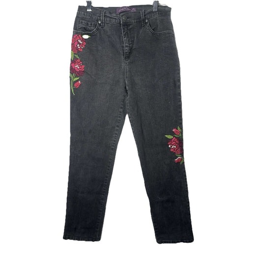 Gloria Vanderbilt Amanda Jeans Womens Sz 8 Embroidered Floral Dark Cottagecore